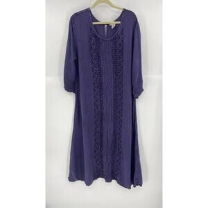 Vintage Just Cruising Midi Dress Womens 1X Purple Ruffles Pleated Embroidered